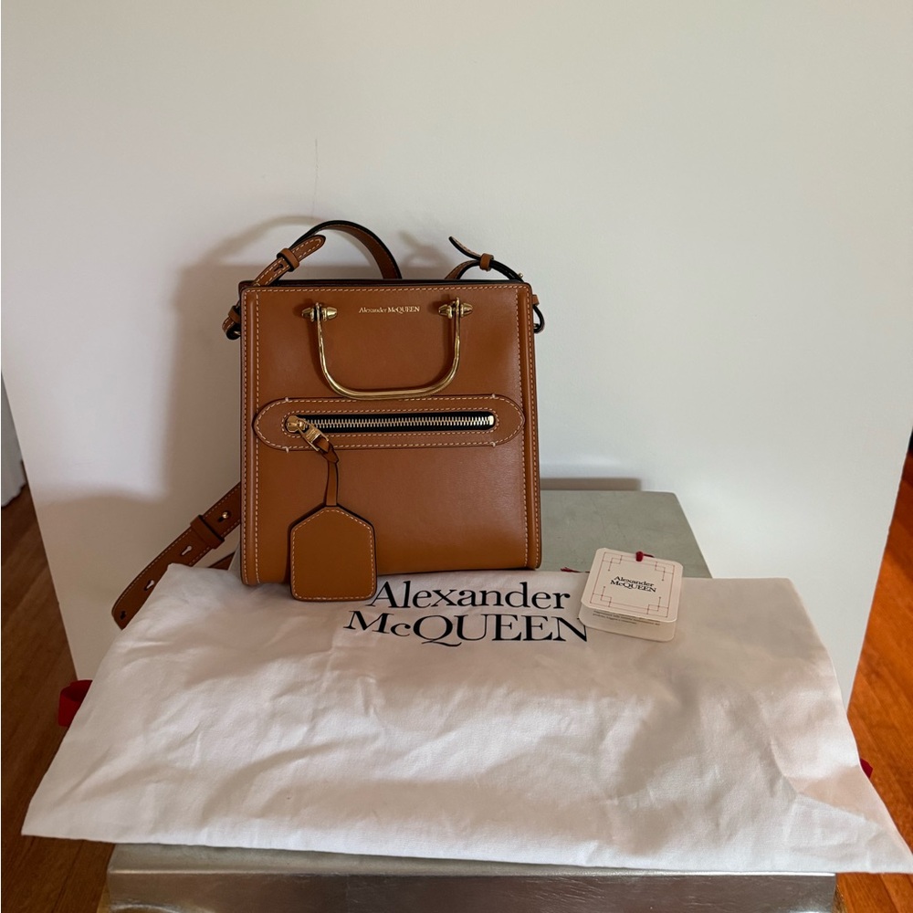 Alexander McQueen short story bag with crossbody strap tan new with tags